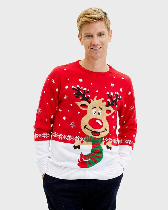 Rudolph Red Christmas Sweater for Men - Family Holiday Style