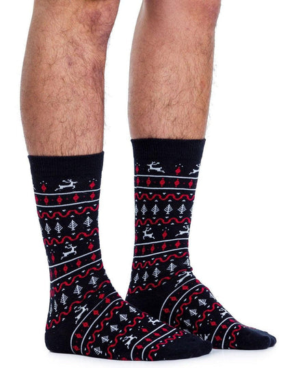 Men's Red and Black Fair Isle Socks (Fits Sizes 8-11M)