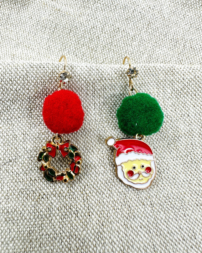 Christmas Earrings - Santa and Wreath Design