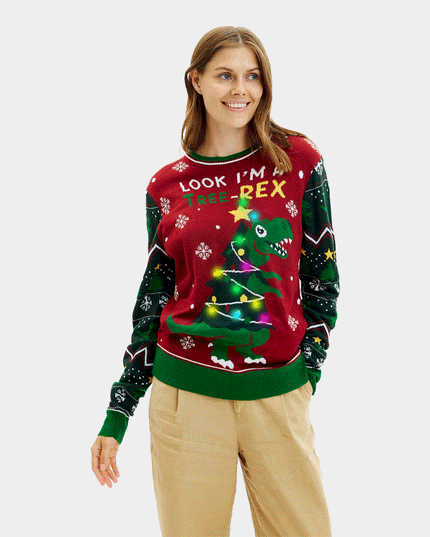Women's Light-Up LED Christmas Tree-Rex Sweater
