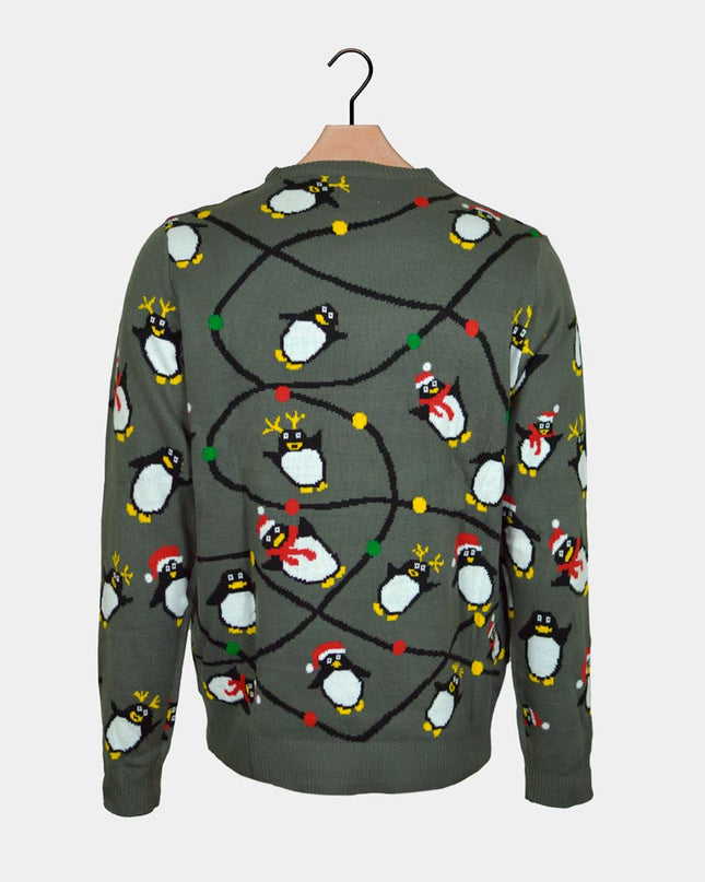 LED Christmas Sweater for Family with Gray Penguins