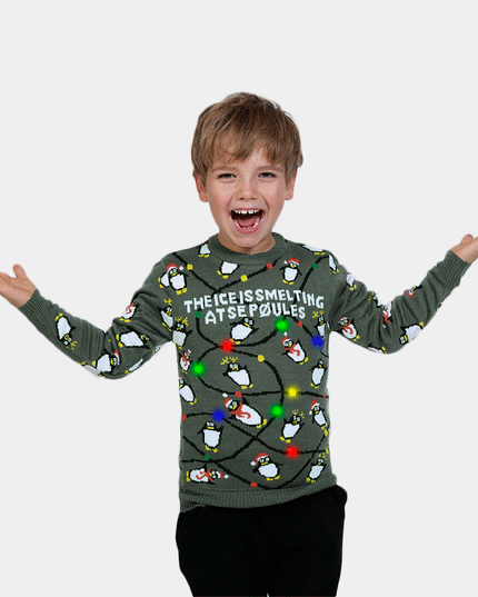 LED Christmas Sweater for Family with Gray Penguins