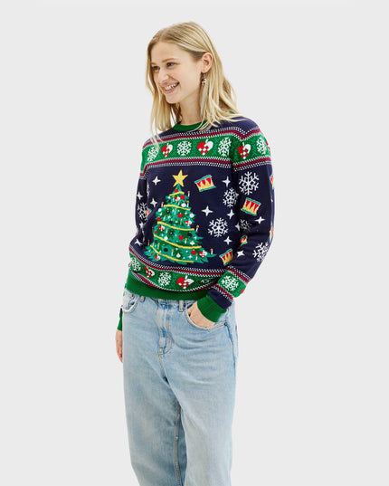 Navy Christmas Tree Sweater for Women