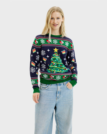 Navy Christmas Tree Sweater for Women