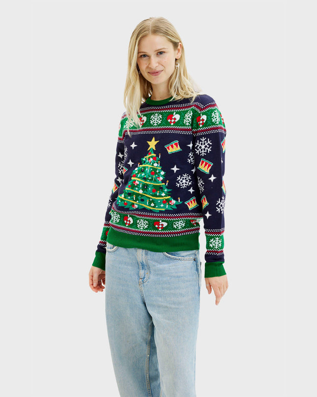 Navy Christmas Tree Sweater for Women