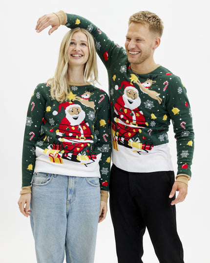 Light-Up Santa Christmas Star Sweater for Women