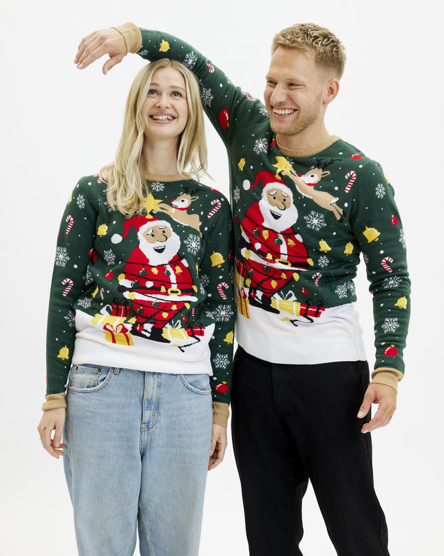 Light-Up Santa Christmas Star Sweater for Women