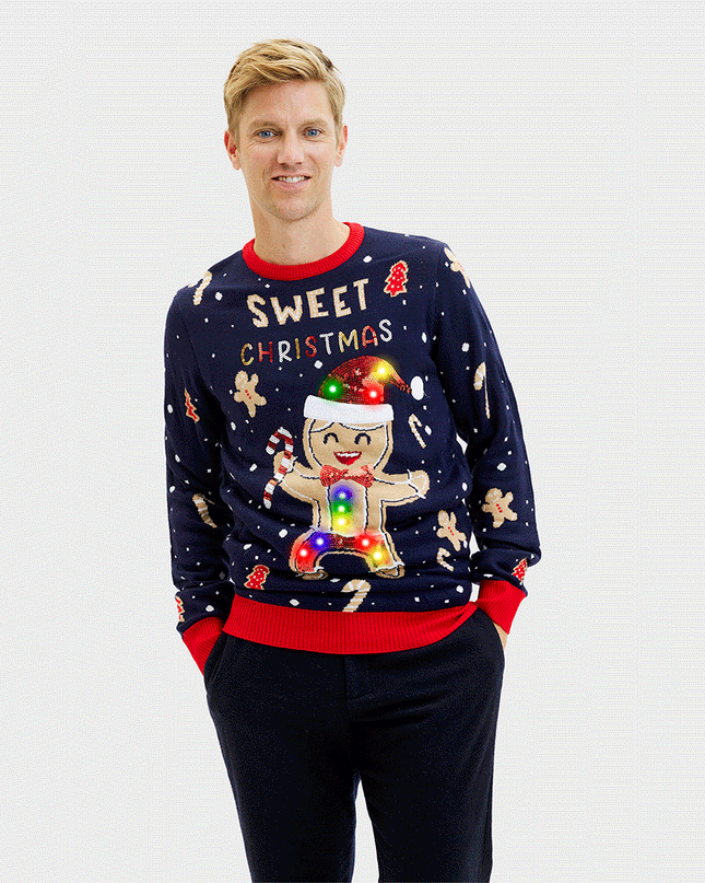Light-Up Cute Cookie Man Sweater for Men - Ugly Design