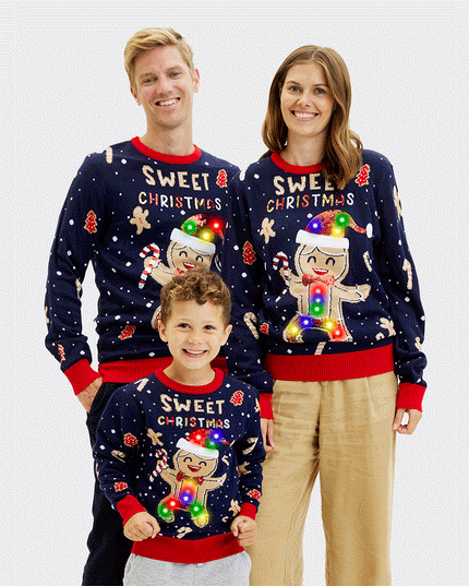 Light-Up Cute Cookie Man Sweater for Men - Ugly Design