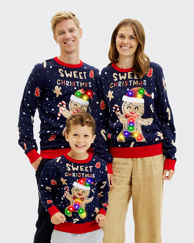 Light-Up Cute Cookie Man Sweater for Men - Ugly Design