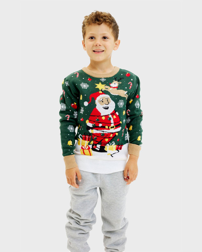 Santa Star Christmas Sweater for Kids with Lights