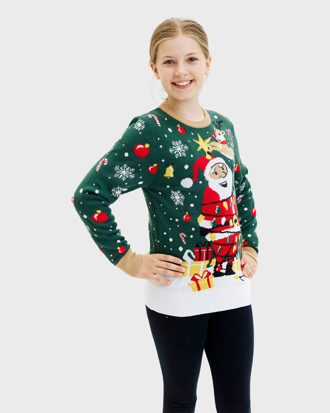 Santa Star Christmas Sweater for Kids with Lights