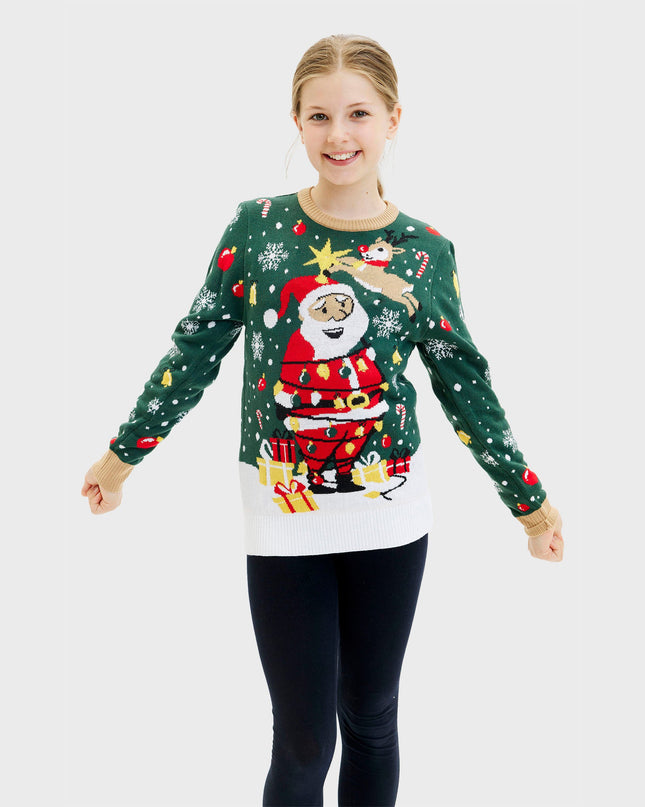 Santa Star Christmas Sweater for Kids with Lights