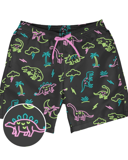 Neon Dinosaur Stretch Swim Trunks - 7.5" Inseam