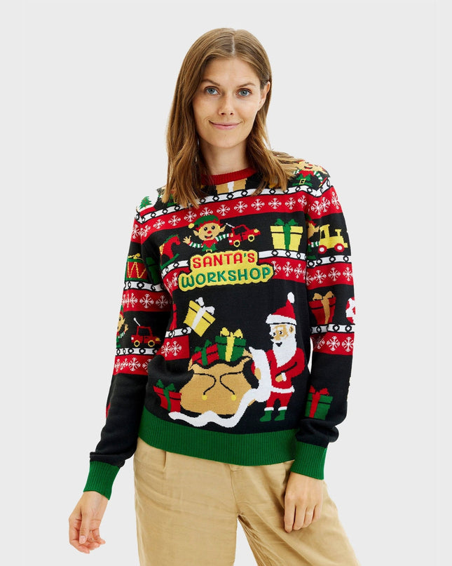 Santa's Workshop Sweater for Women - Two-Sided Christmas Design