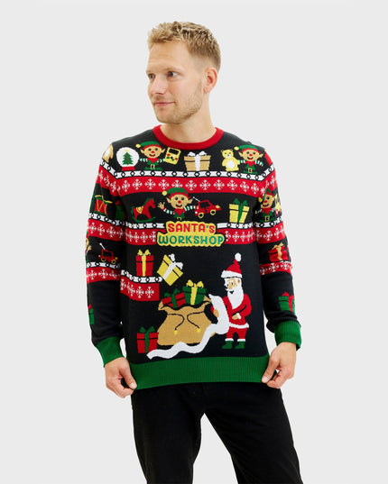 Santa's Workshop Sweater for Men - Two-Sided Christmas Design