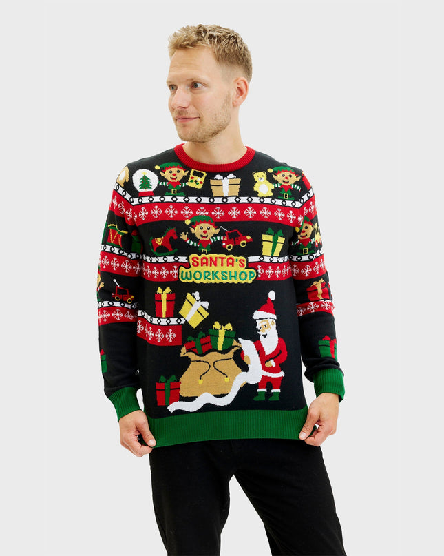 Santa's Workshop Sweater for Men - Two-Sided Christmas Design