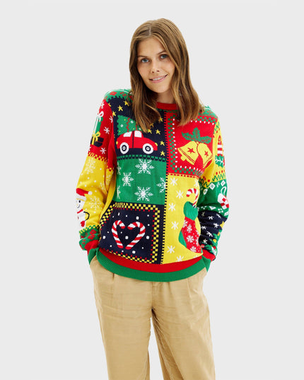 Patchwork Christmas Sweater for Women - Family-Friendly Design