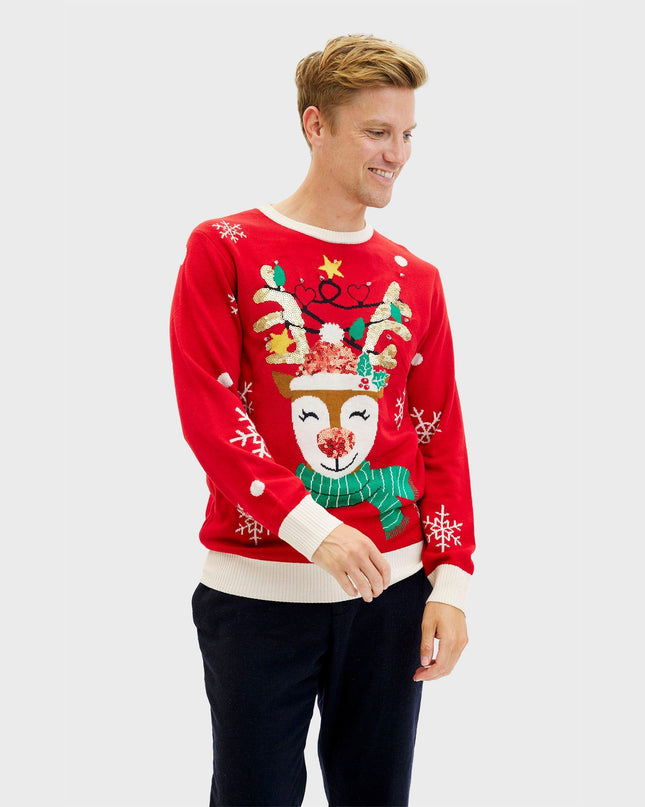 Cute Reindeer Christmas Sweater for Men - Family Style