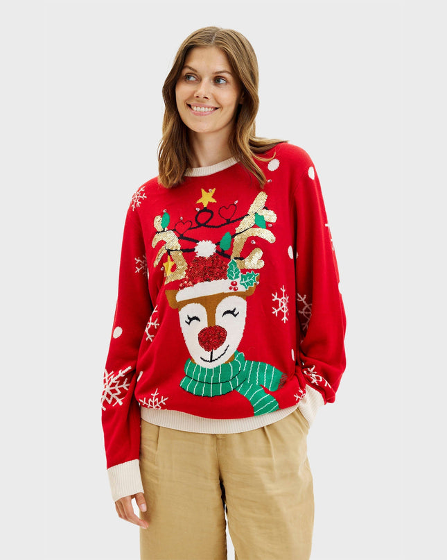 Cute Reindeer Christmas Sweater for Women - Family Style