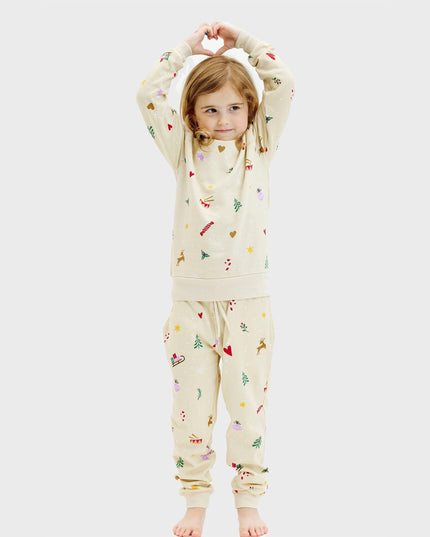 Beige Christmas Sweatset for Kids