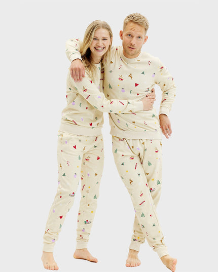 Beige Christmas Sweatset for Men