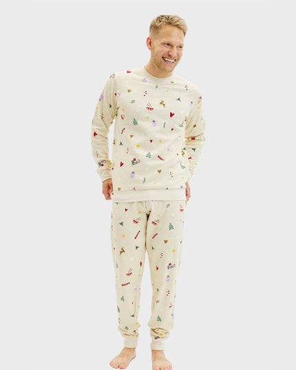 Beige Christmas Sweatset for Men