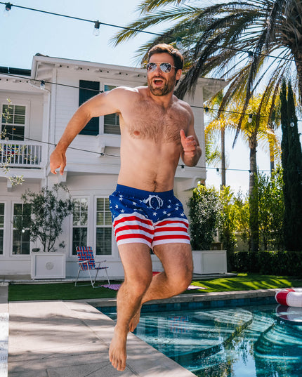 American Flag Stretch Swim Trunks - 6" Inseam