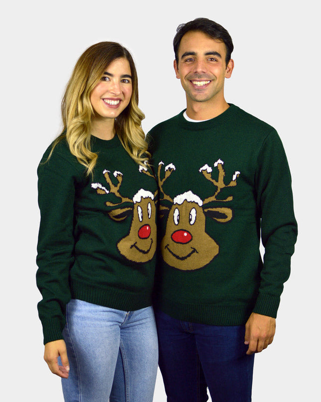 Green Christmas Sweater with Reindeer
