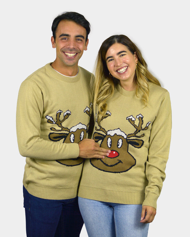 Beige Christmas Sweater with Reindeer