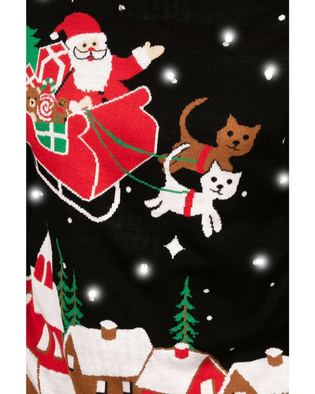 Men's Meowy Christmas Sleigh Light Up Ugly Christmas Sweater
