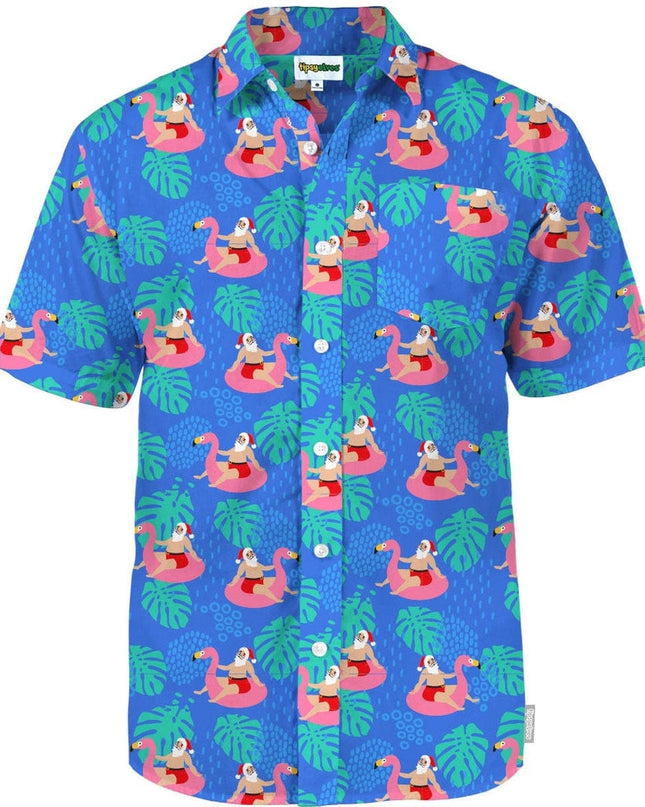 Men's Santa Pool Party Button Down Shirt