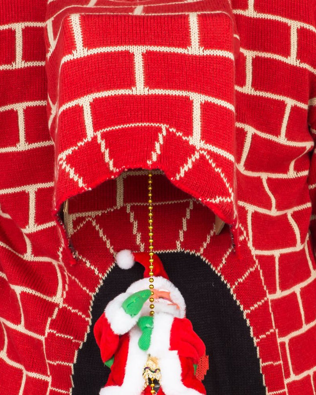 Santa Claus 3D Climbing Chimney Ugly Christmas Sweater
