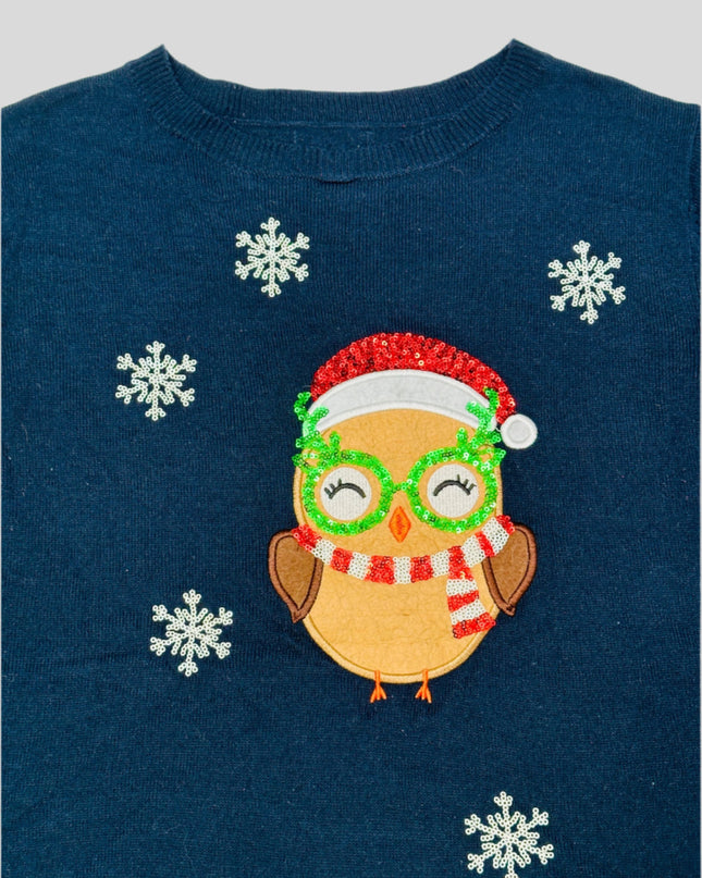 Vintage Sequin Owl Christmas Sweater Family Holiday Apparel