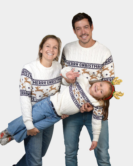 Organic Cotton White Christmas Sweater for Kids with Reindeer