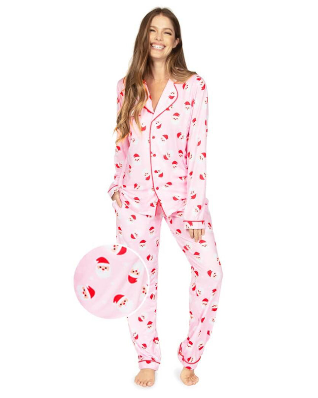 Women's Pink Santa Lapel Pajama Set