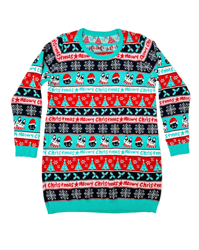 Vintage Christmas Sweater Dress - Cat Christmas