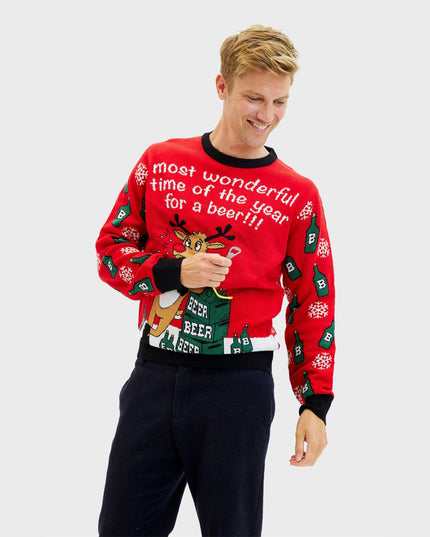 Men's Reversible Christmas Sweater - Most Wonderful Time Red
