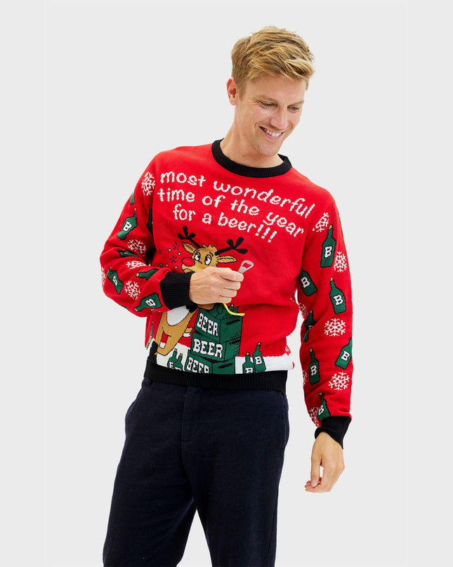 Men's Reversible Christmas Sweater - Most Wonderful Time Red