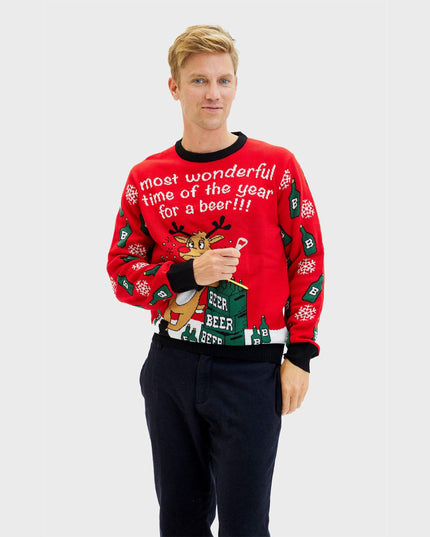 Men's Reversible Christmas Sweater - Most Wonderful Time Red