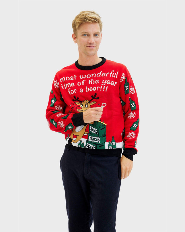 Men's Reversible Christmas Sweater - Most Wonderful Time Red