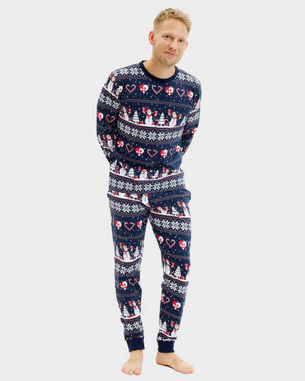 Navy Christmas Heart Pajamas for Men
