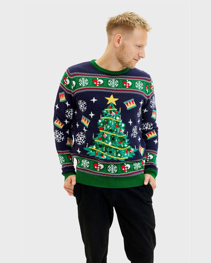 Navy Christmas Tree Sweater for Men