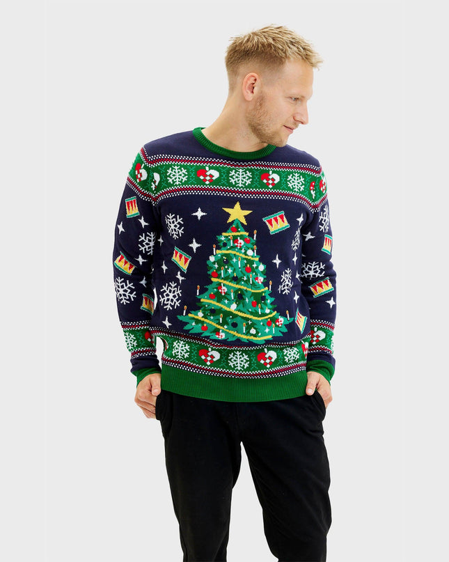 Navy Christmas Tree Sweater for Men