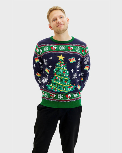 Navy Christmas Tree Sweater for Men