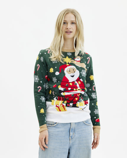 Light-Up Santa Christmas Star Sweater for Women
