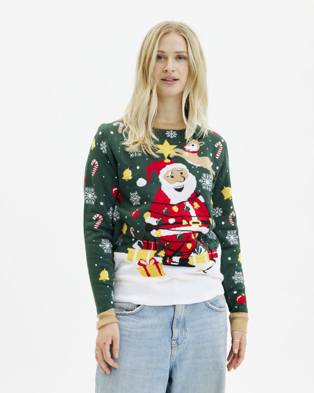 Light-Up Santa Christmas Star Sweater for Women