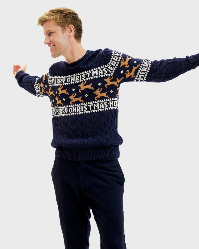 Elegant Blue Christmas Sweater for Men