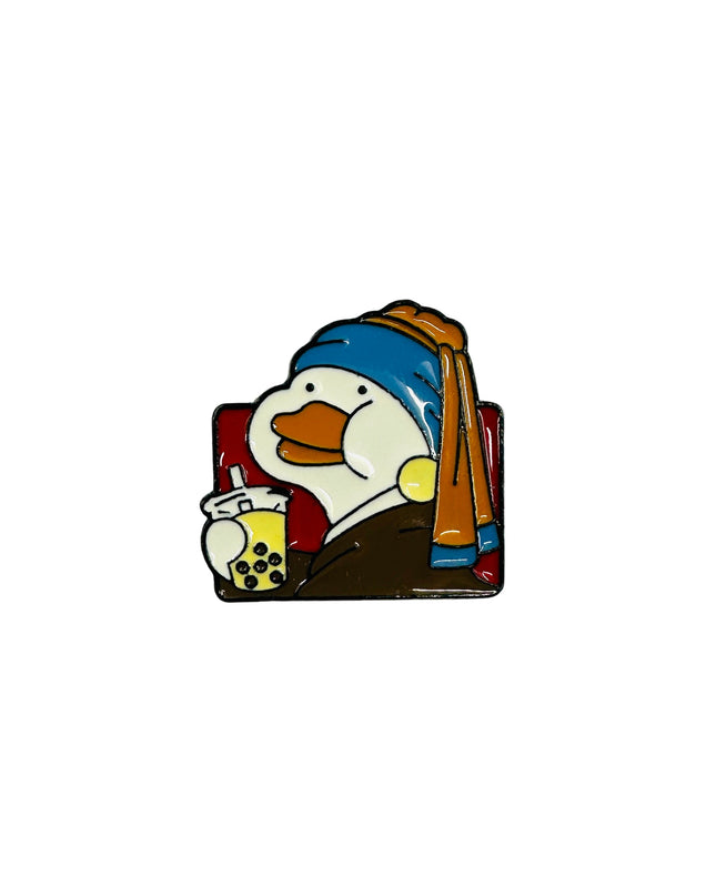 Goose with Pearl Earring and Bubble Tea Brooch for Women