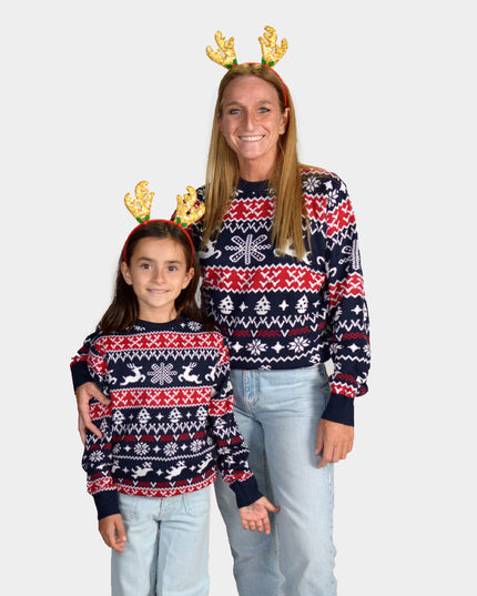 Family Christmas Sweater with Reindeer and Christmas Patterns